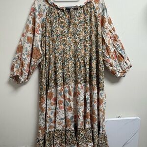 GiGio USA Floral Boho Tiered Midi Dress | Long Sleeve Cottagecore